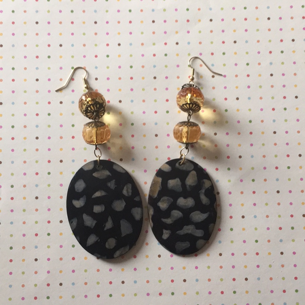 Gold yellow brown animal print earrings costume